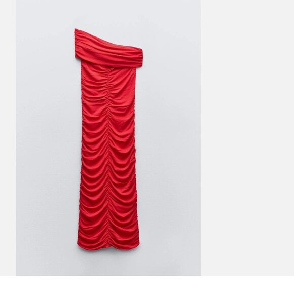 NWOT Zara ASYMMETRICAL KNIT DRAPED Ruched One Shoulder Bloggers Fave DRESS  Smal - Picture 5 of 11